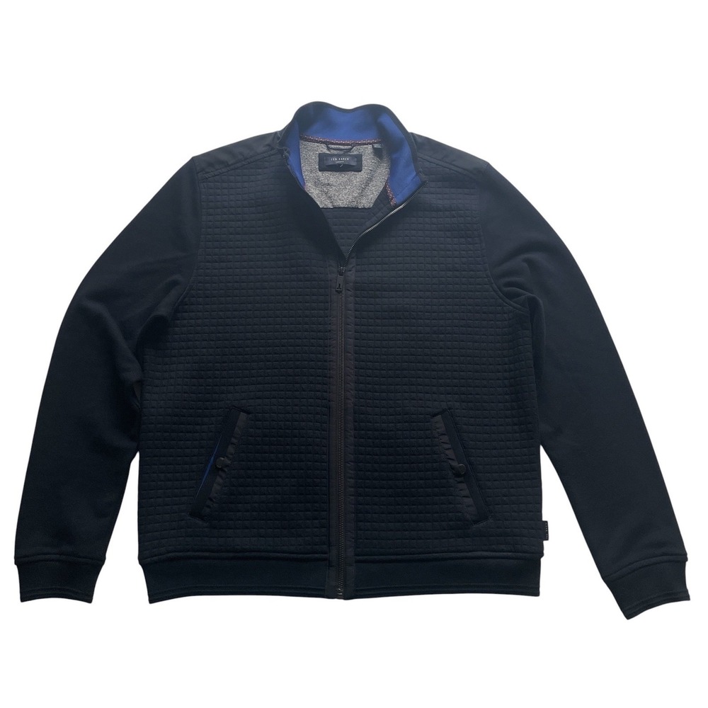 Ted Baker Whooty Quilted Full Zip Jacket Mens Size Large Navy Blue Modern Luxury